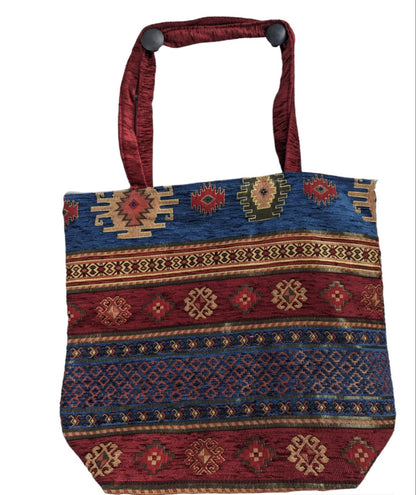 Elegant Chenille Tote, Beach Bag — Intricate Kilim Design, Aztec Print, Bohemian - The Humble Crescent