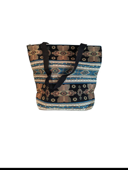 Elegant Cotton Tote, Beach Bag — Intricate Kilim Design, Aztec Print, Bohemian - The Humble Crescent