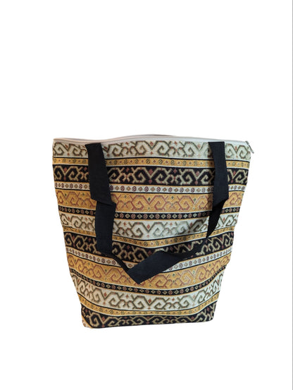 Elegant Cotton Tote, Beach Bag — Intricate Kilim Design, Aztec Print, Bohemian