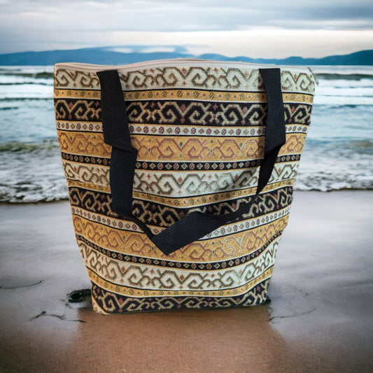 Elegant Cotton Tote, Beach Bag — Intricate Kilim Design, Aztec Print, Bohemian