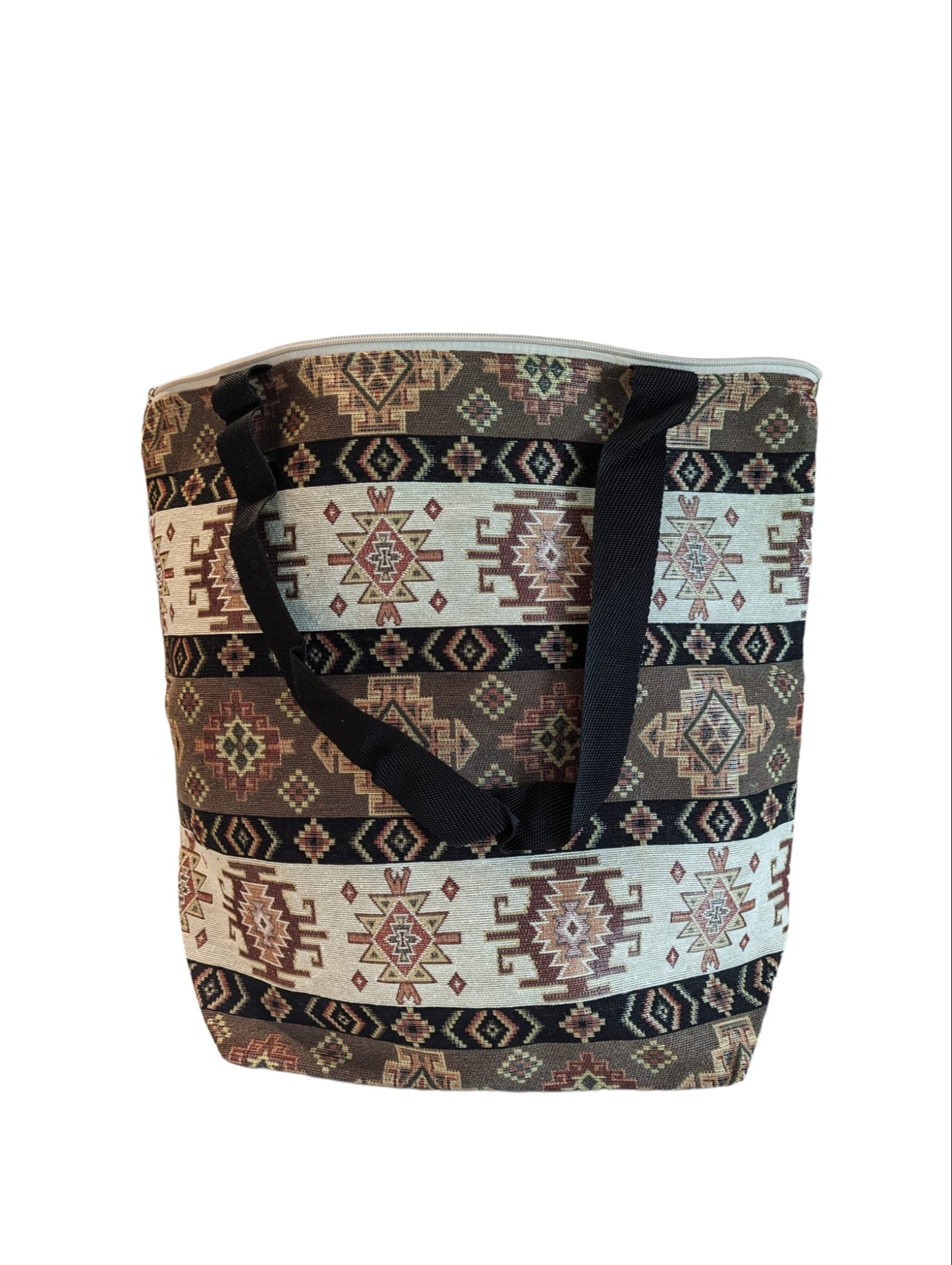 Elegant Cotton Tote, Beach Bag — Intricate Kilim Design, Aztec Print, Bohemian